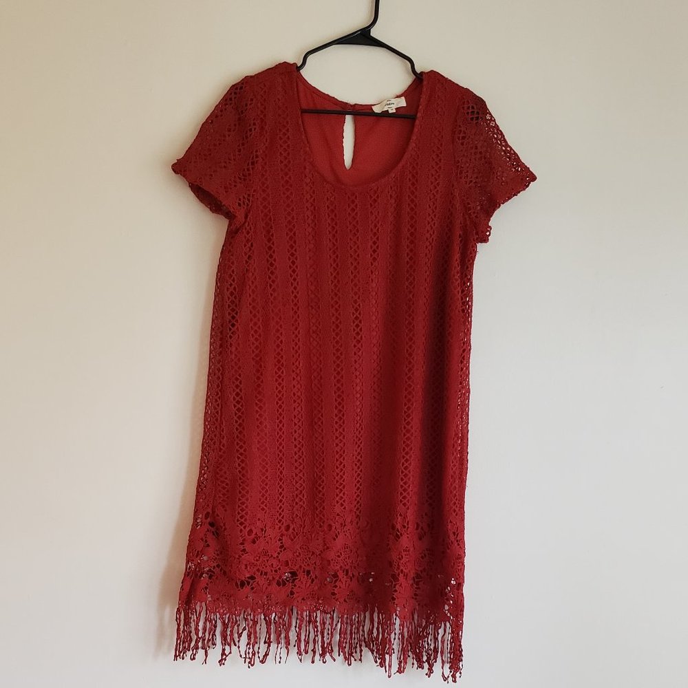 knee length dress with fringe detail